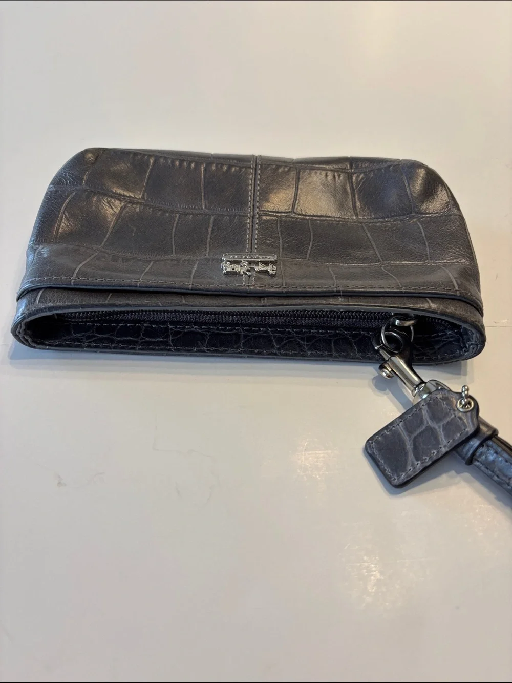 Coach Grey Madison Leather Embossed Croc Zip Wristlet
